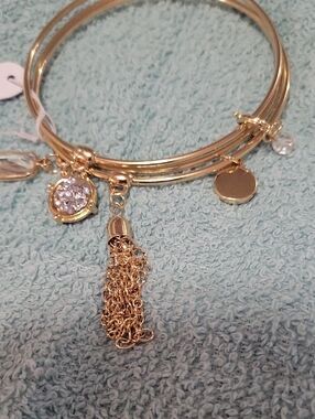 Lane Bryant Gold-Tone Multi Charm Tassel Bangle Bracelet